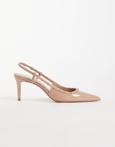 Mango Mango studded slingback heeled pumps in beige-Neutral