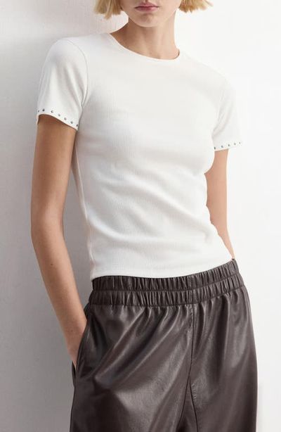 MANGO MANGO Studded Trim Stretch Cotton Blend Rib Crop T-Shirt