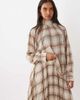Mango Mango Stut high neck long sleeve blouse set in cream check print-Brown - 1
