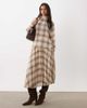 Mango Mango Stut high neck long sleeve blouse set in cream check print-Brown - 3