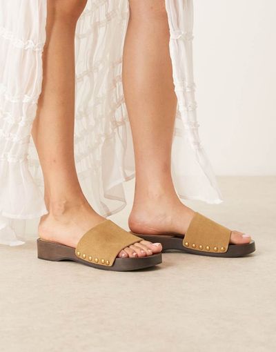 Mango Mango suede flat mules in brown