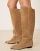 Mango Mango suede knee high flat boots in tan-Brown - 2