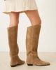 Mango Mango suede knee high flat boots in tan-Brown - 4