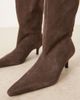 Mango Mango suede pointed heeled boots in dark brown - 3