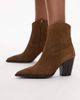 Mango Mango suede pointed toe heeled western ankle boots in caramel-Brown - 1