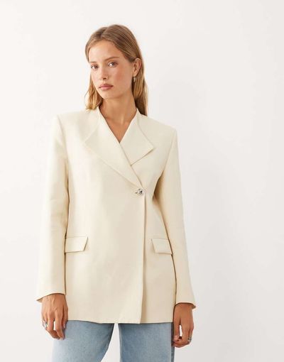 Mango Mango tailored blazer in butter yellow