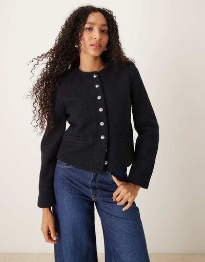 Mango Mango tailored boucle jacket in navy