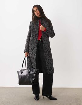 Mango Mango tailored coat in gray leopard print