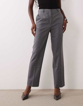 Mango Mango tailored straight pants in gray plaid