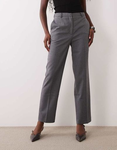 Mango Mango tailored straight pants in gray plaid
