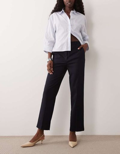 Mango Mango tailored straight pants in navy pinstripe