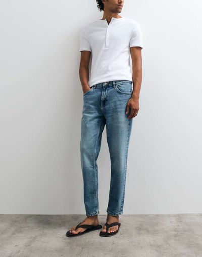 Mango Mango tapered jeans in mid blue