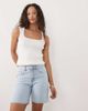 Mango Mango Teen 100% cotton denim Bermuda shorts in bleach wash-Blue - 1
