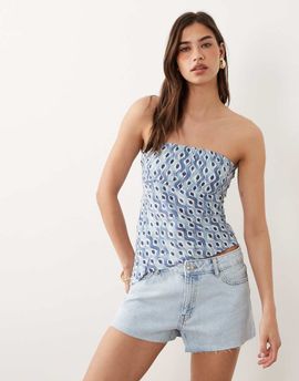 Mango Mango Teen 100% cotton denim micro shorts in bleach wash-Blue