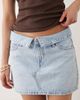 Mango Mango Teen 100% cotton folded waist denim mini skirt in bleach wash-Blue - 3