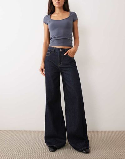 Mango Mango Teen 100% cotton wide jean in indigo-Blue