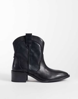 Mango Mango Teen 100% leather short western boot in black