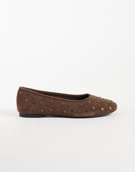 Mango Mango Teen 100% leather studded ballet flats in brown