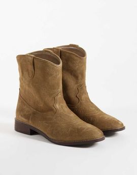Mango Mango Teen 100% suede leather short cowboy boots in sand-Neutral
