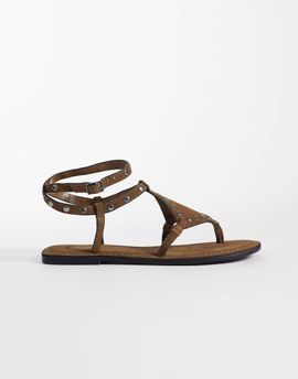 Mango Mango Teen 100% suede leather studded flat sandals in brown