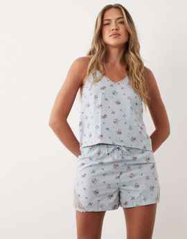 Mango Mango Teen cami and shorts pajama set in blue floral