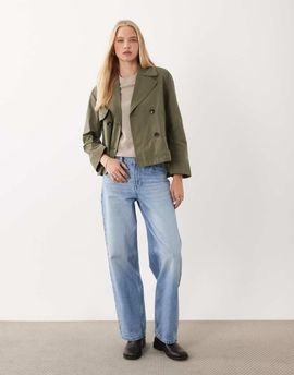 Mango Mango Teen cropped trench coat in khaki green
