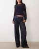 Mango Mango Teen folded waist straight jeans in indigo striped print-Blue - 1