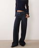 Mango Mango Teen folded waist straight jeans in indigo striped print-Blue - 4