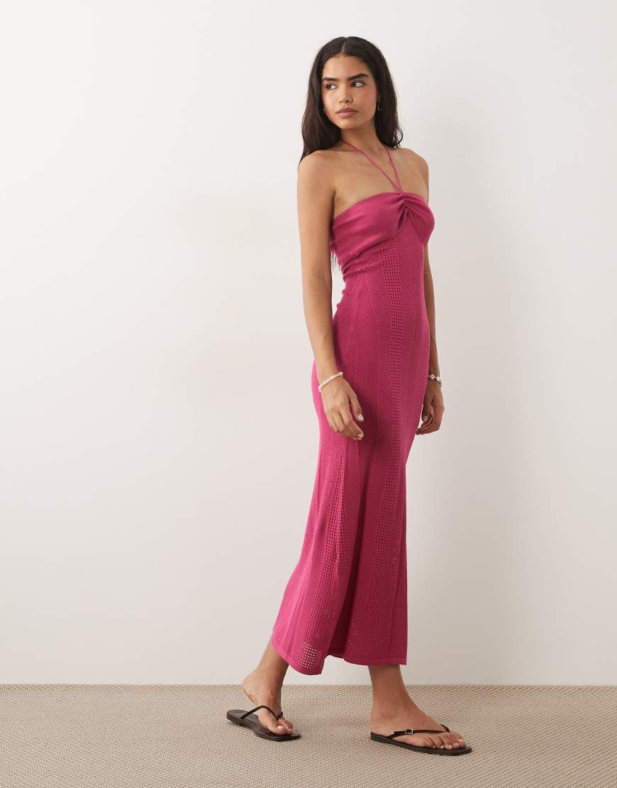 mango pink halter dress poolside luxury midi dress