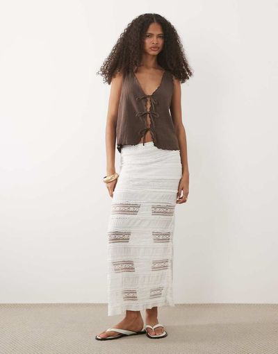 Mango Mango Teen lace maxi skirt in white