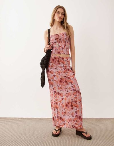 Mango Mango Teen maxi skirt in pink floral - part of a set