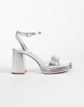 Mango Mango Teen platform block heeled sandals in silver