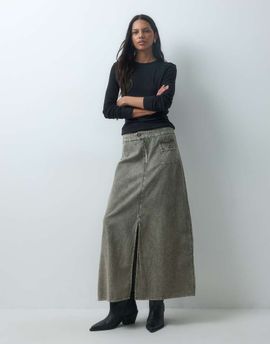 Mango Mango Teen pocket detial maxi skirt in khaki-Green