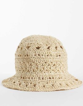 Mango Mango Teen raffia sun hat in beige-Neutral