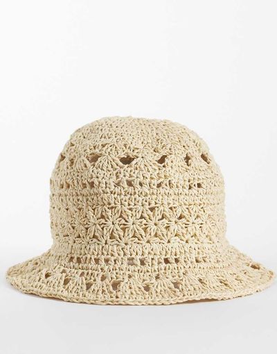 Mango Mango Teen raffia sun hat in beige-Neutral