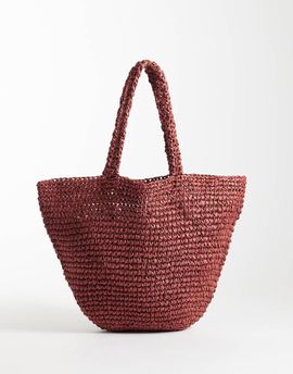 Mango Mango Teen raffia tote bag in deep red