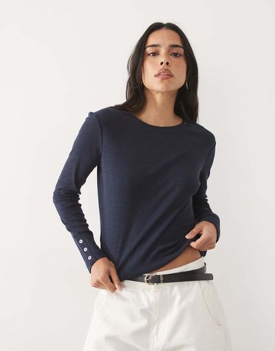 Mango Mango Teen round neck long sleeve t-shirt in navy