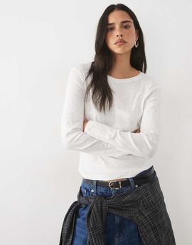 Mango Mango Teen round neck long sleeve t-shirt in off white