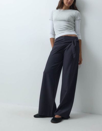 Mango Mango Teen scarf detail straight trouser in navy