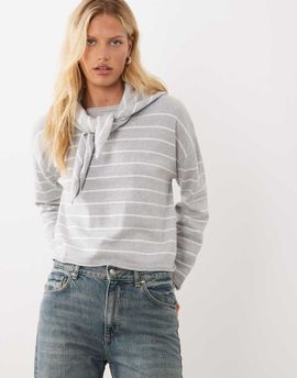 Mango Mango Teen scarf detail sweater in gray stripe