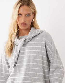 Mango Mango Teen scarf detail sweater in gray stripes