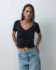 Mango Mango Teen short sleeve ruched t-shirt in black - 1