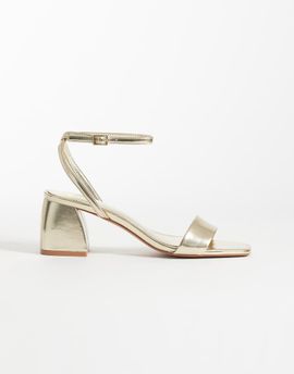 Mango Mango Teen square toe heeled sandals in gold