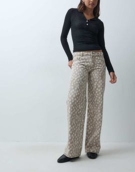 Mango Mango Teen straight jean in beige deer print-NEUTRAL