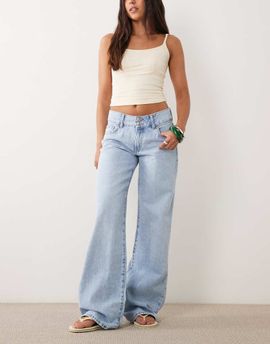 Mango Mango Teen straight jeans in acid wash-Blue