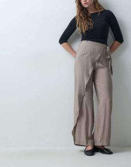 Mango Mango Teen tie side straight trouser in beige-Gray
