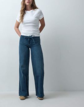 Mango Mango Teen tie waist straight jean in dark blue
