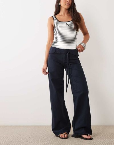 Mango Mango Teen tie waist straight jeans in indigo-Blue