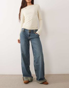 Mango Mango Teen turn up jean in dark blue