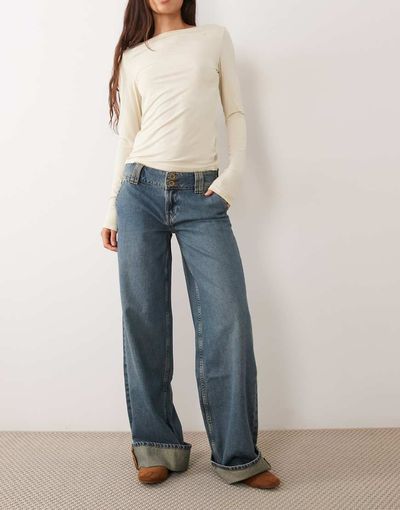 Mango Mango Teen turn up jean in dark blue